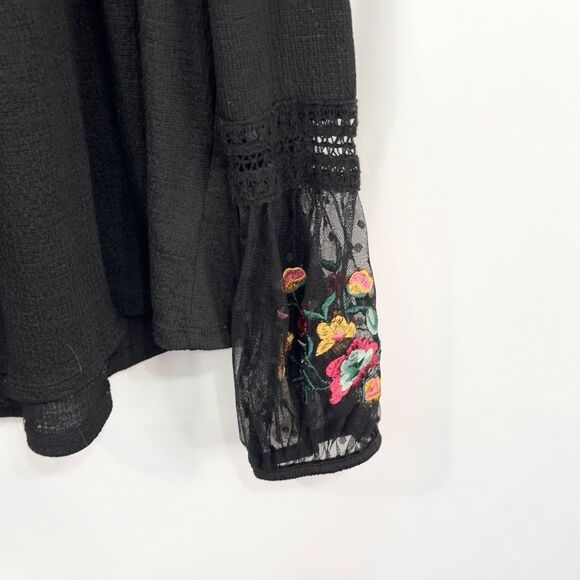 Time Tru‎ XL Top 16W 18W Embroidered Swiss Dot Mesh Lace Black Peasant 336 - Picture 2 of 9